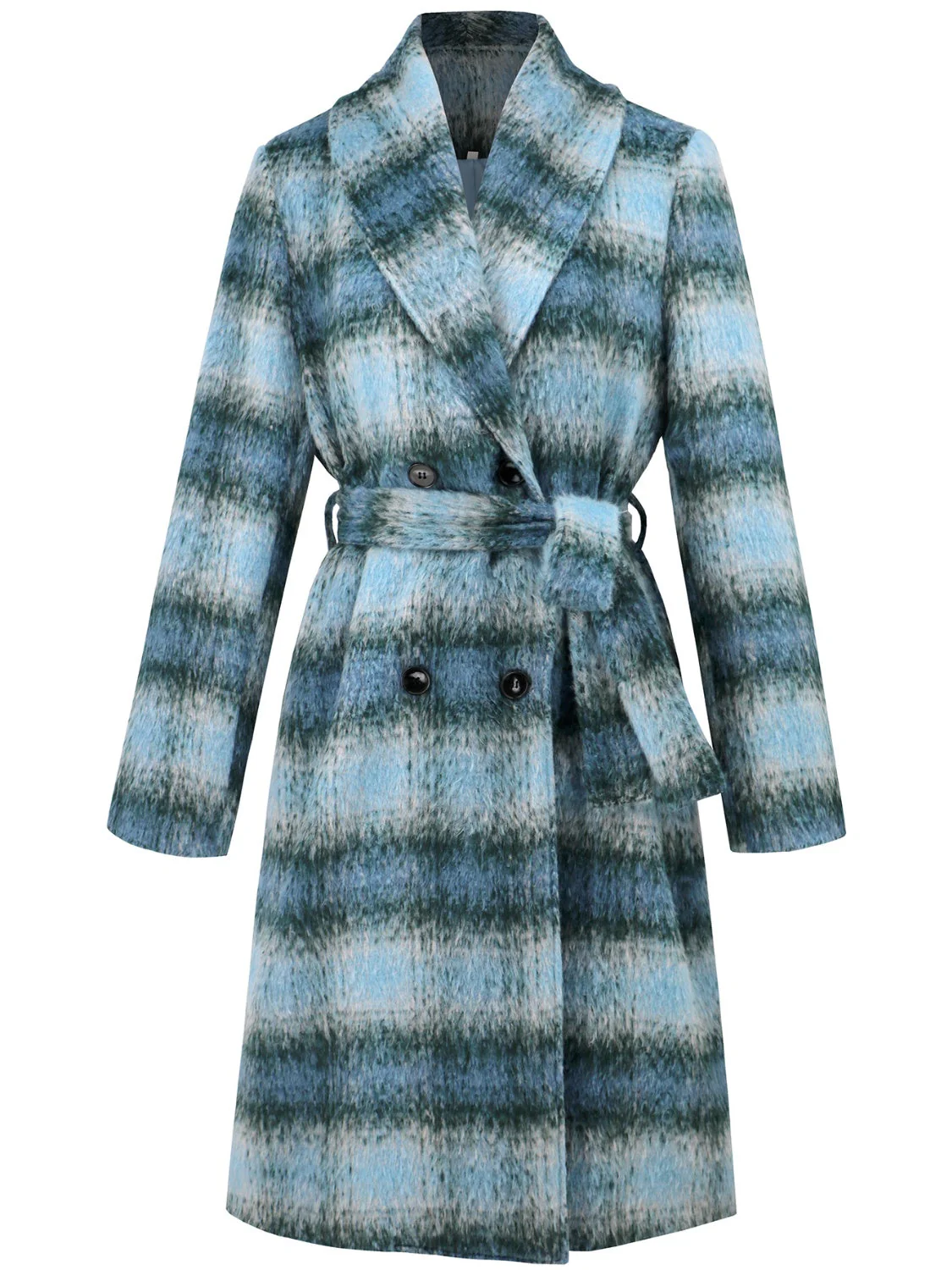 Rosario | Checked, long-sleeved coat with a tie waist - Image 4