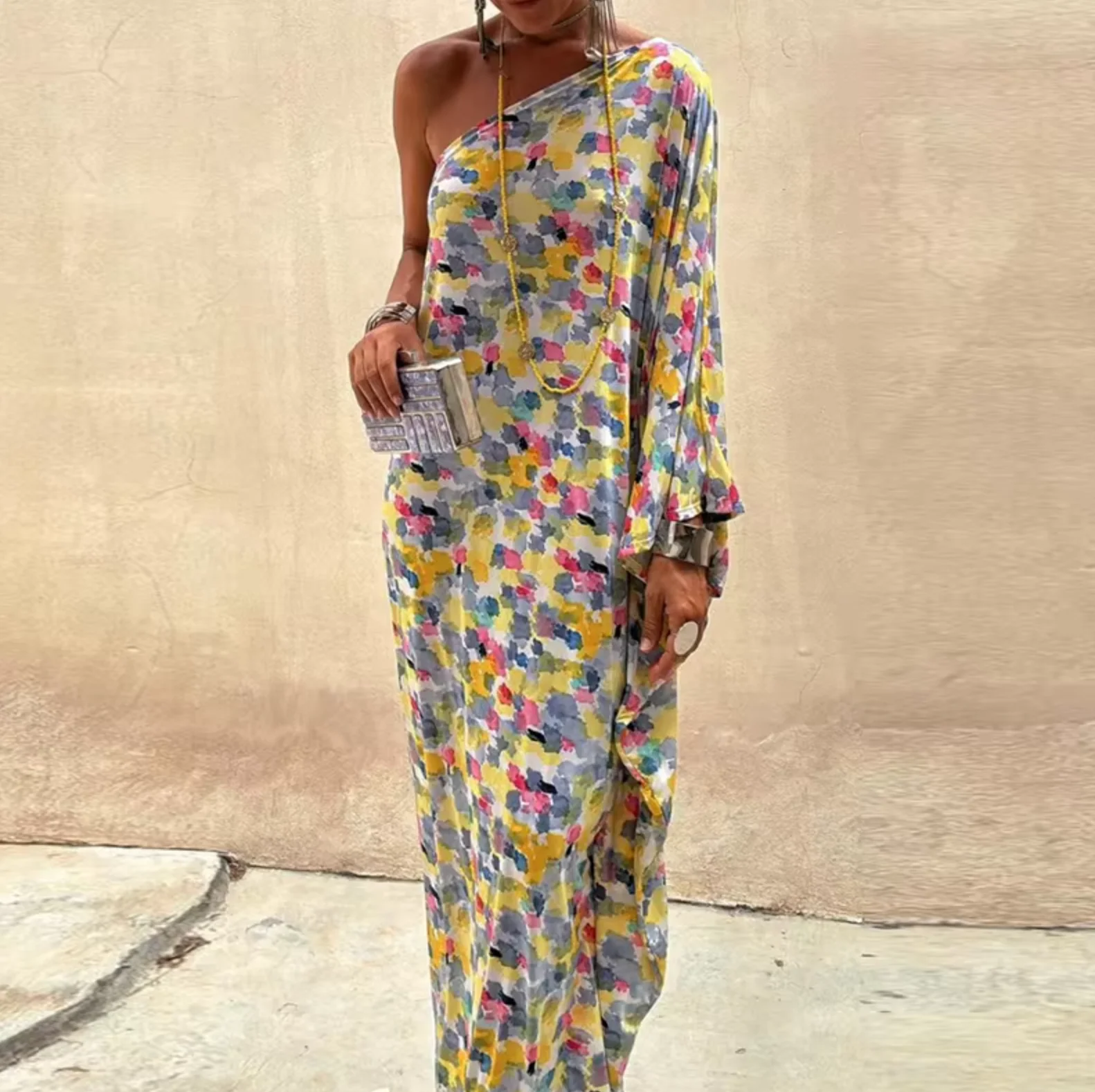 Rosetta® | Floral Print One Shoulder Maxi Dress