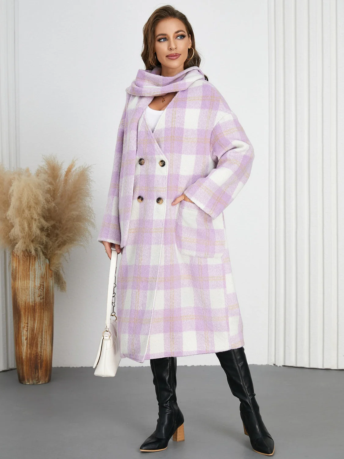 Rubí | Checked long sleeve button down coat - Image 7