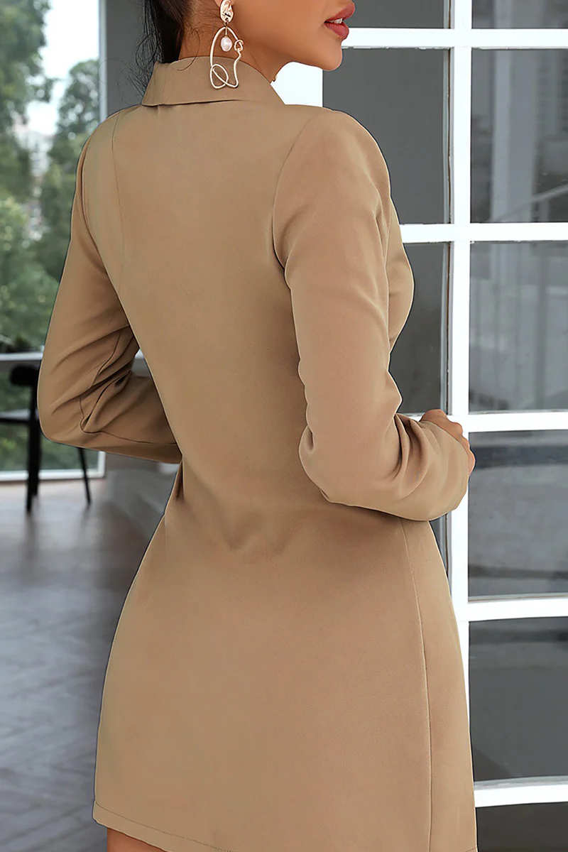 Rubí | Fashion solid patchwork shirt dress with turn-down collar - Image 3