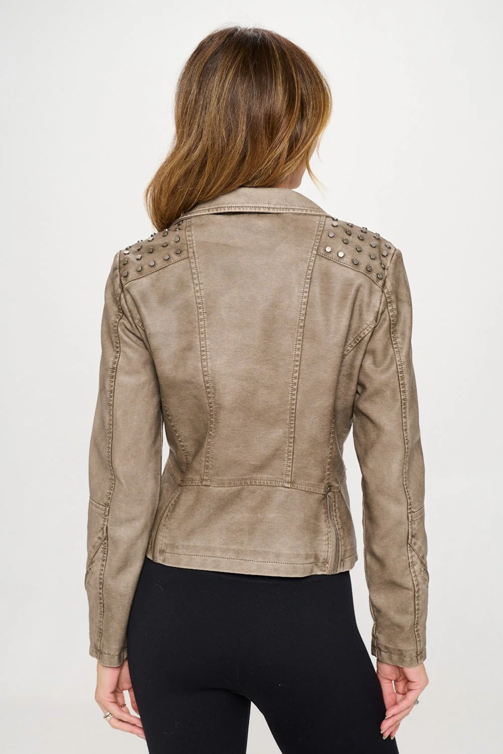 Sabina | Classic moto faux leather jacket with studs - Image 2