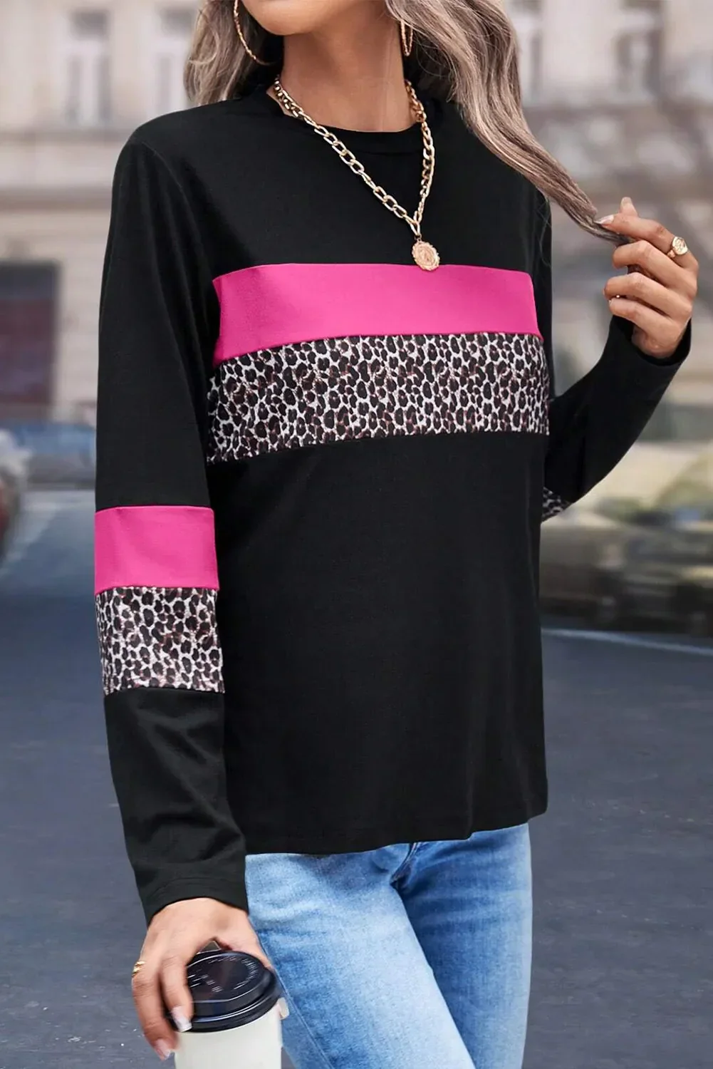 Sabine | Leopard long sleeve blouse with a round neckline - Image 5