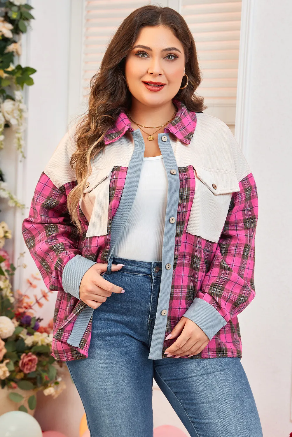 Sabine | Oversized checked long sleeve shirt with collar - Image 2