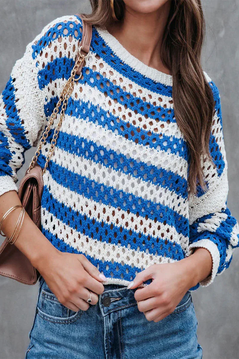Salomé | Casual striped tops with hollow out O-neck - Image 2
