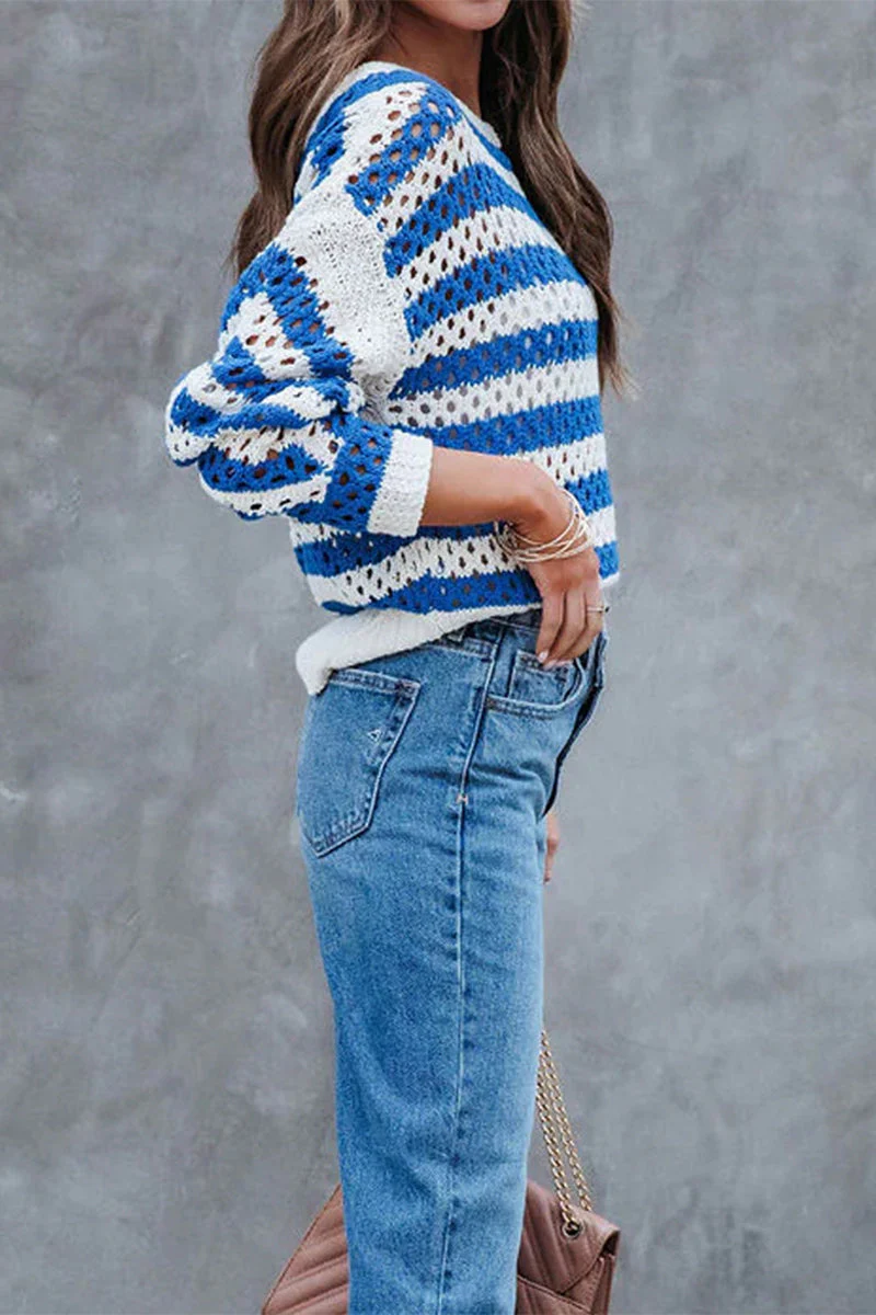 Salomé | Casual striped tops with hollow out O-neck - Image 3
