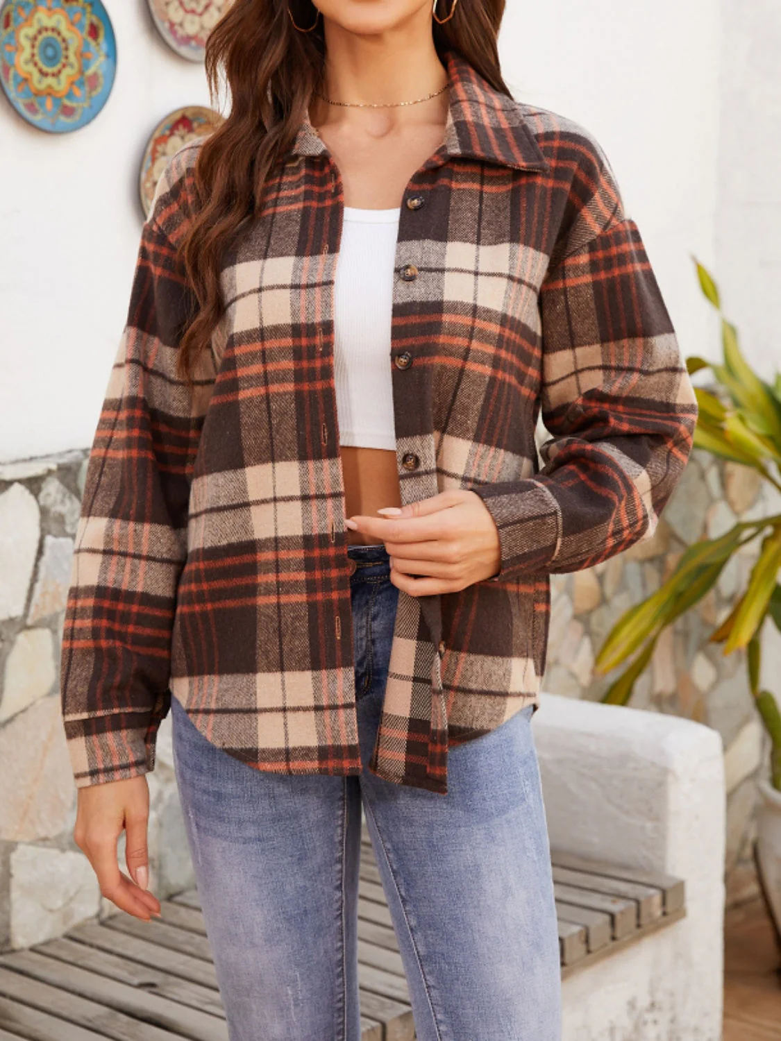 Samanta | Checked long sleeve jacket with buttons