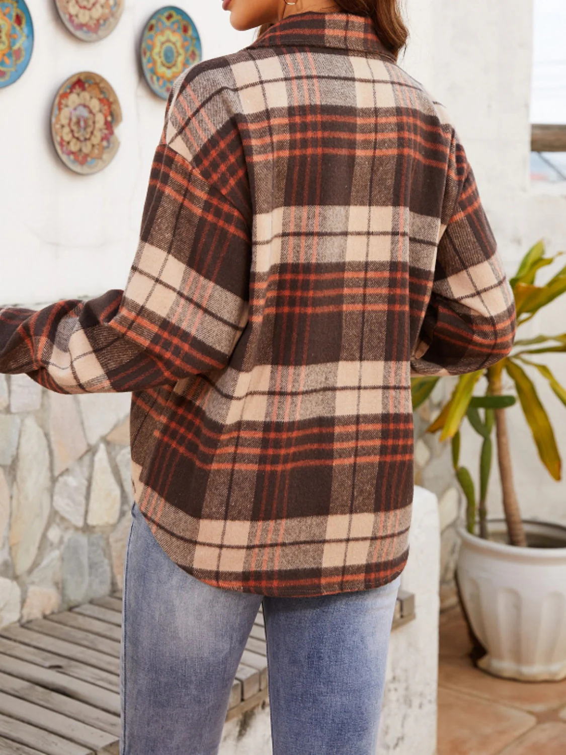 Samanta | Checked long sleeve jacket with buttons - Image 2