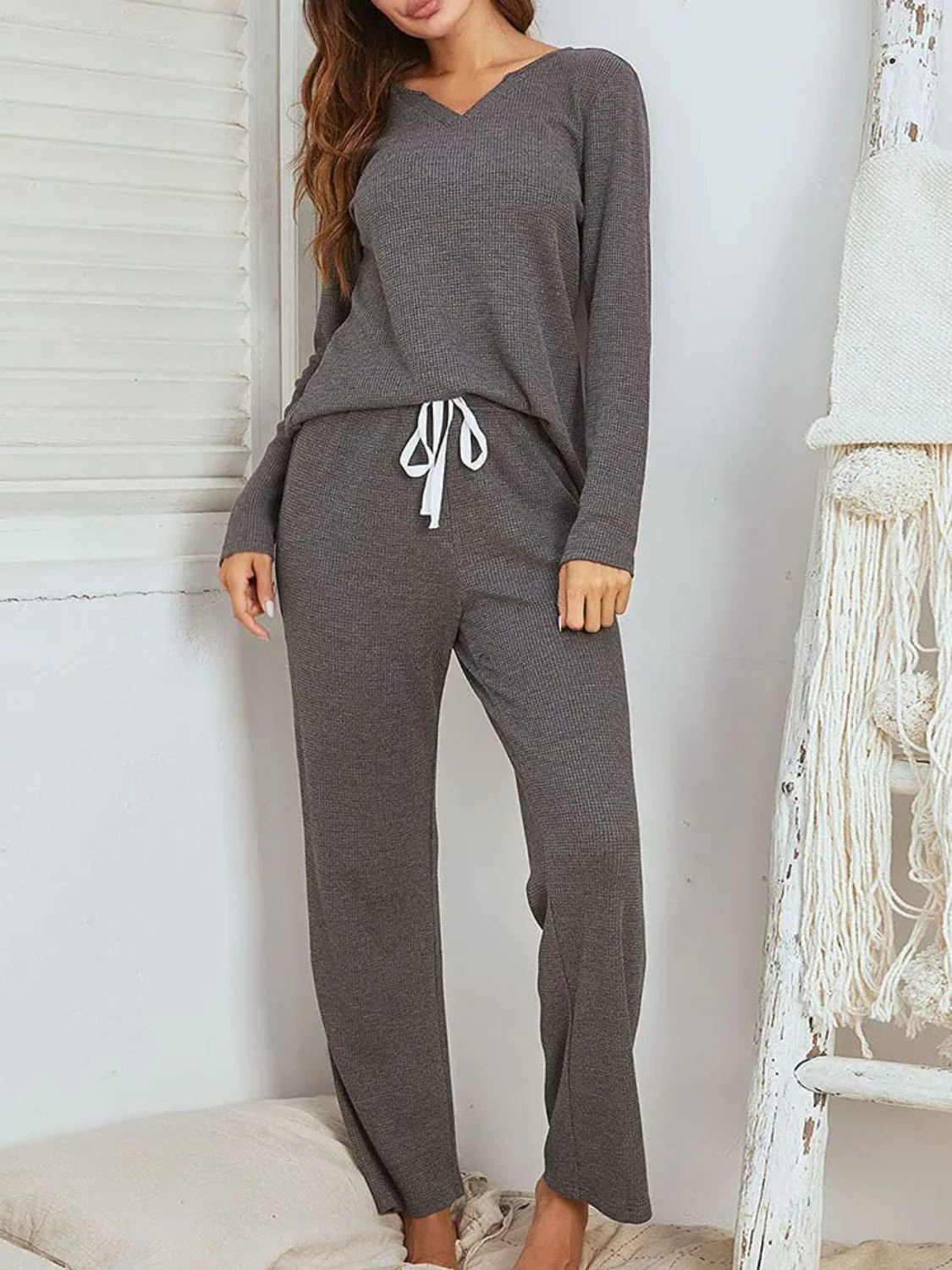 Samantha | Notched long sleeve shirt and trousers set - Image 3