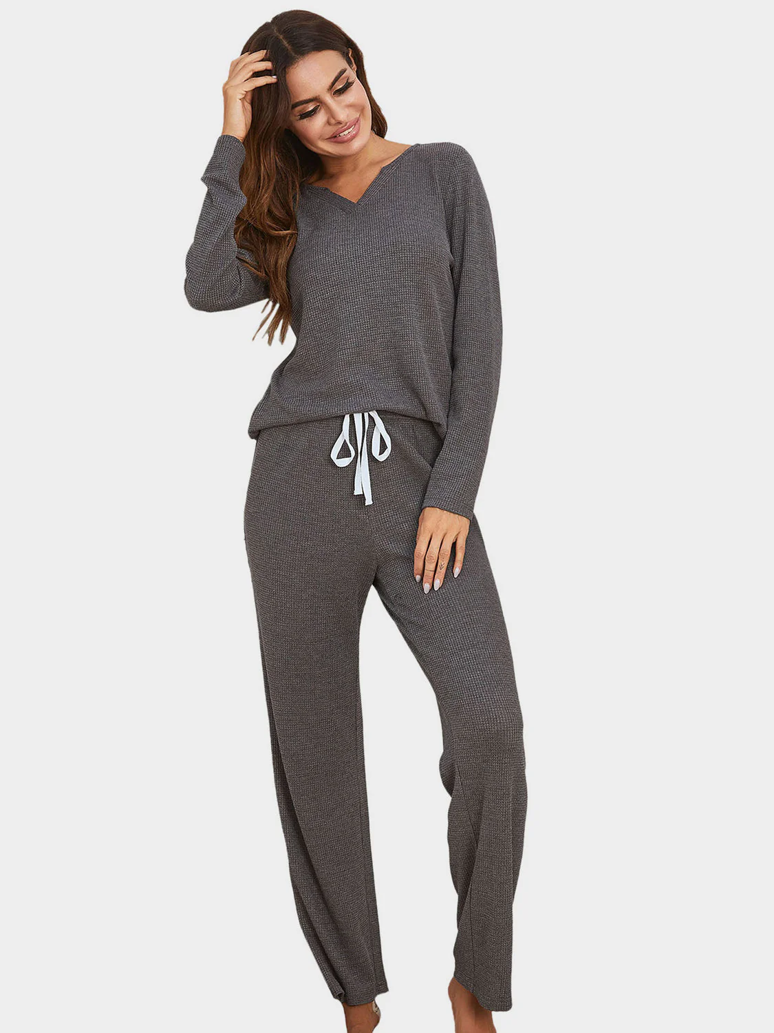 Samantha | Notched long sleeve shirt and trousers set - Image 5