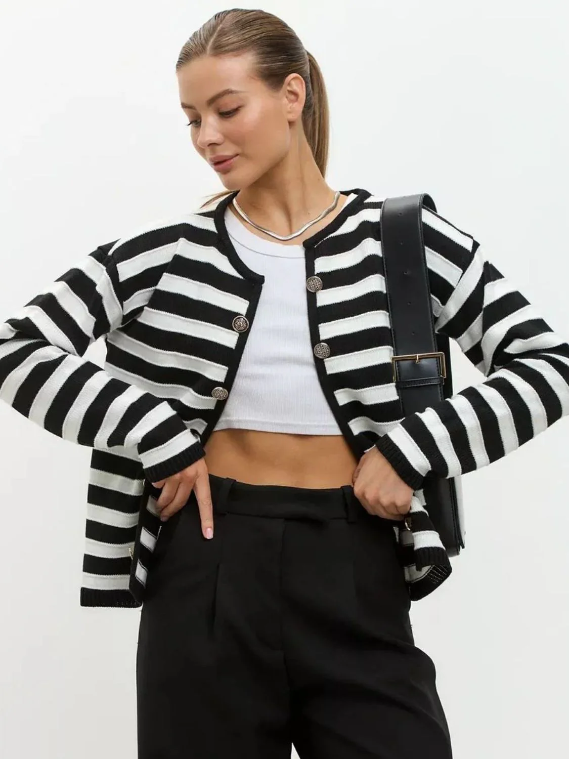 Samantha | Striped, long-sleeved cardigan with dropped shoulders
