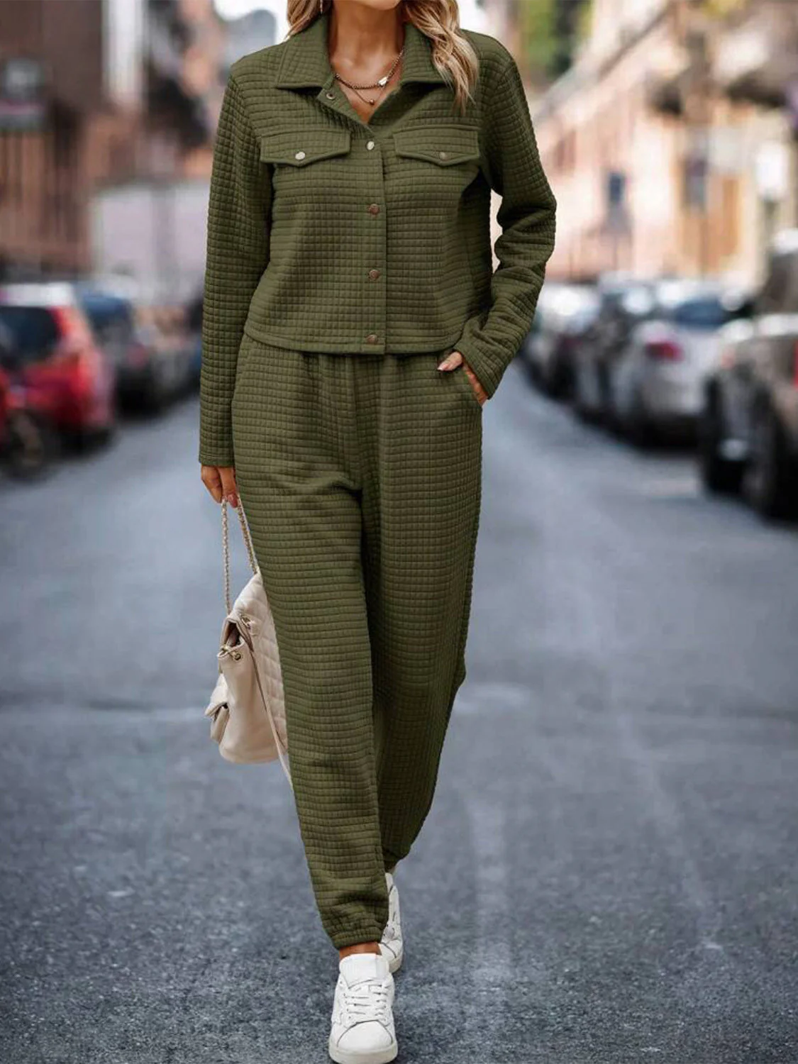 Sandra | Check top and trousers set with snap fasteners - Image 11