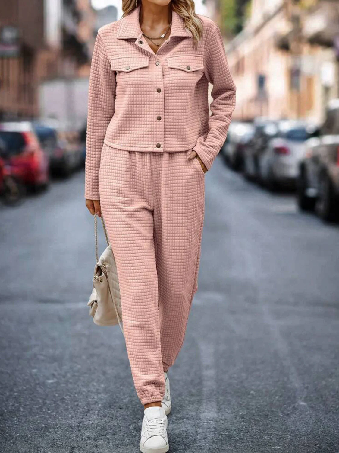 Sandra | Check top and trousers set with snap fasteners - Image 14