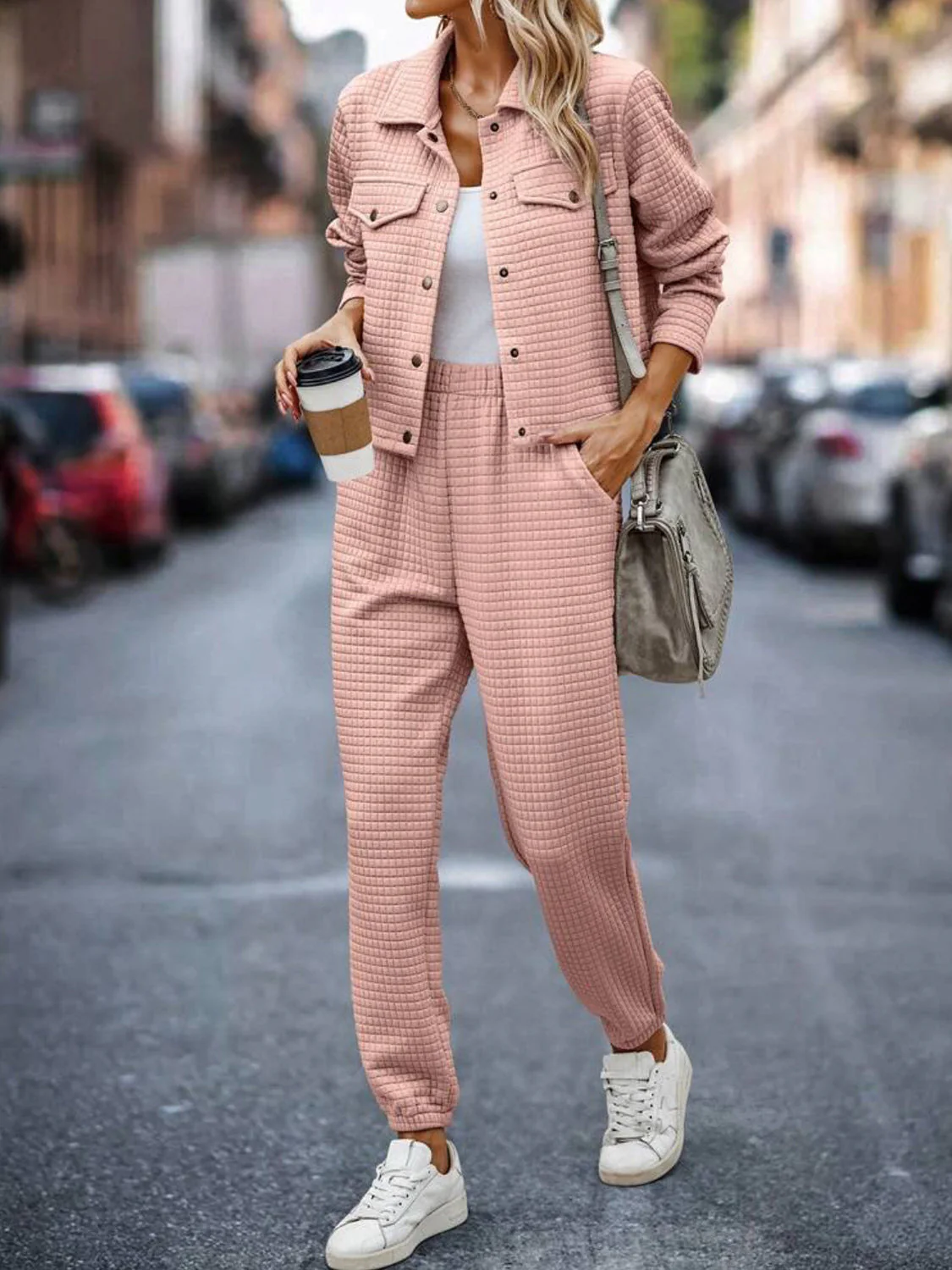 Sandra | Check top and trousers set with snap fasteners - Image 15