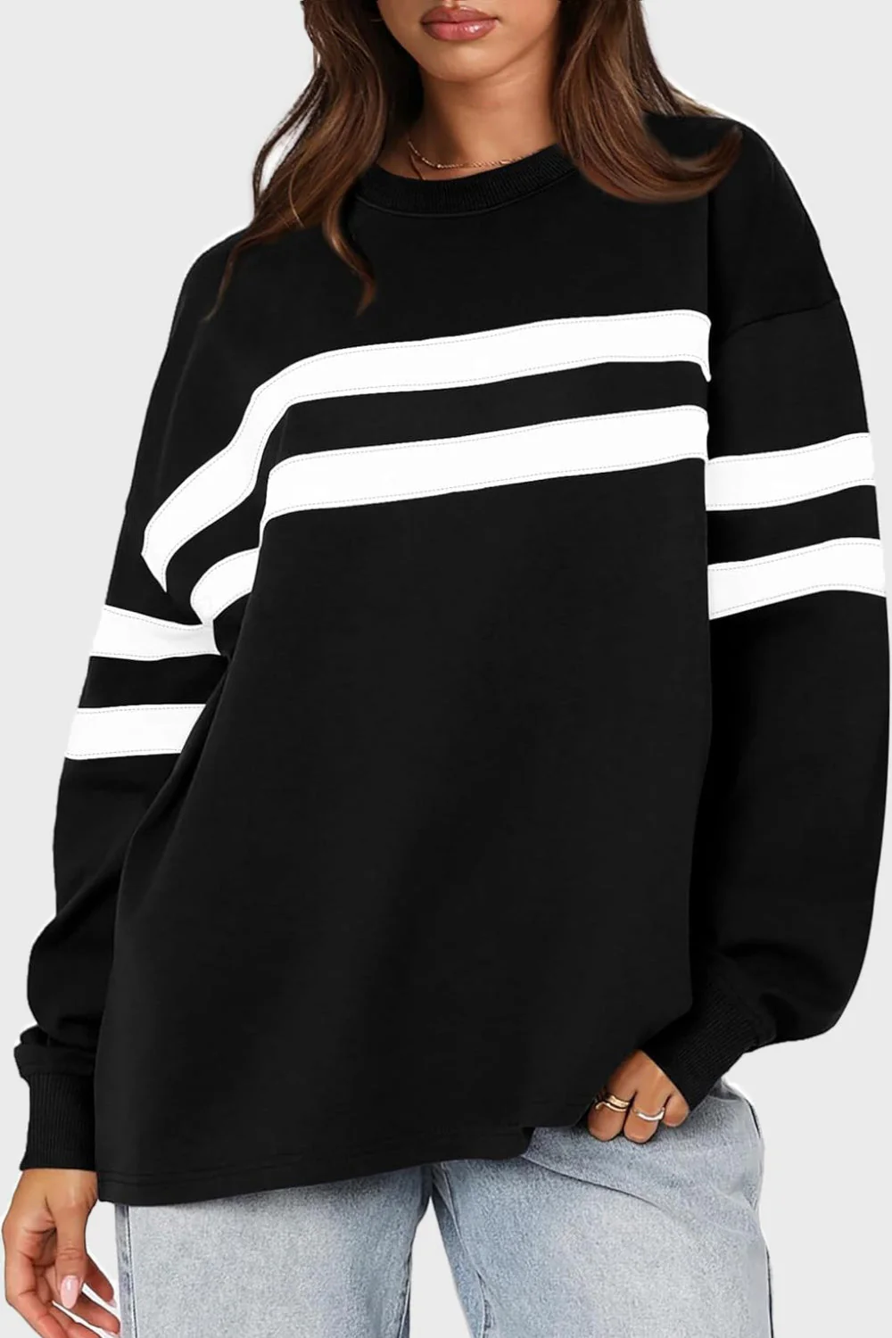 Sandra | Lovelet striped sweatshirt with a crew neck and dropped shoulders - Image 5