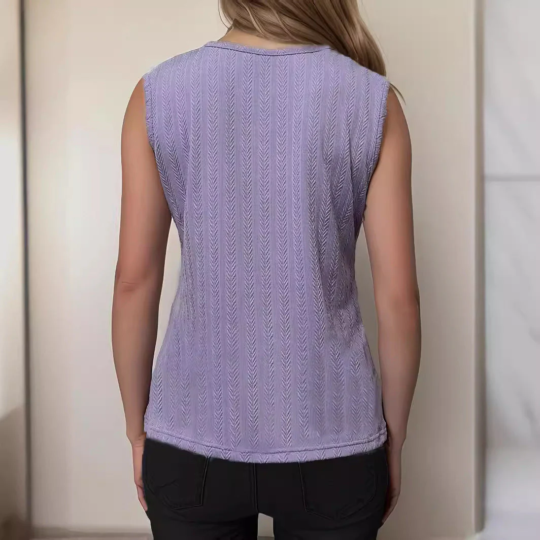 Sara® | Women'S Sleeveless Knitted Top With Elegant V-Neck And Decorative Crochet Pattern - Image 2