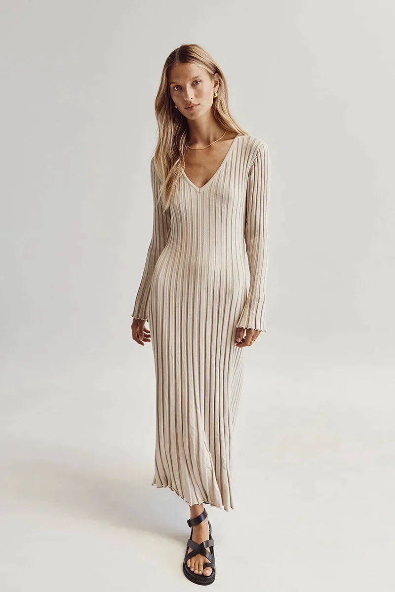 Sasha® | Knitted Midi Dress With V-Neck And Sleeves