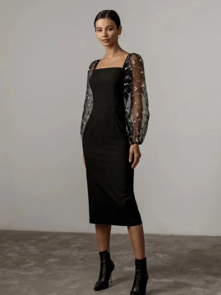 Selena® | Evening And Party Dress With Square Neckline And Long Sleeves - Image 3
