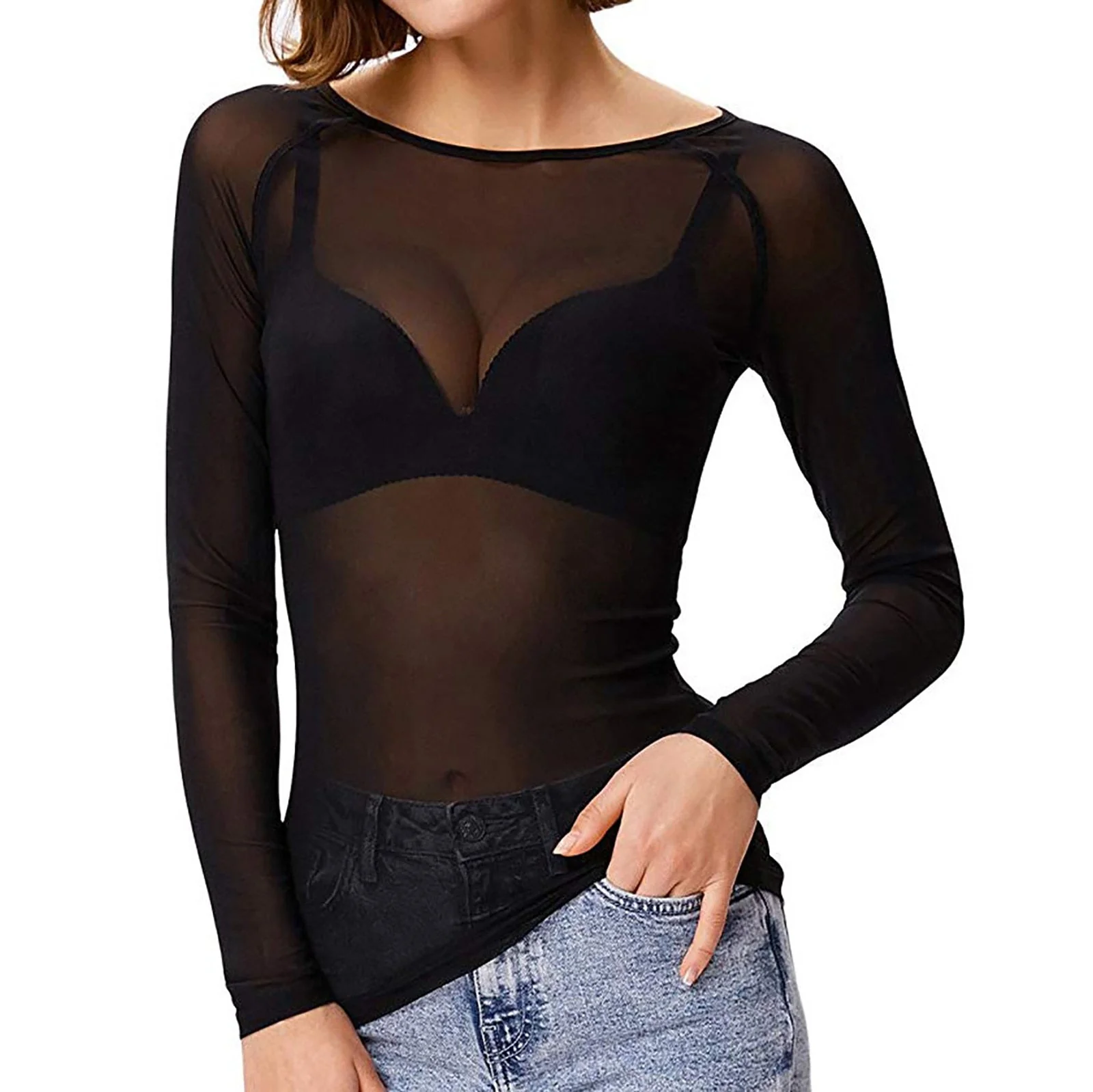 Selena® | Haut en maille transparent à Manches longues for women - Image 2