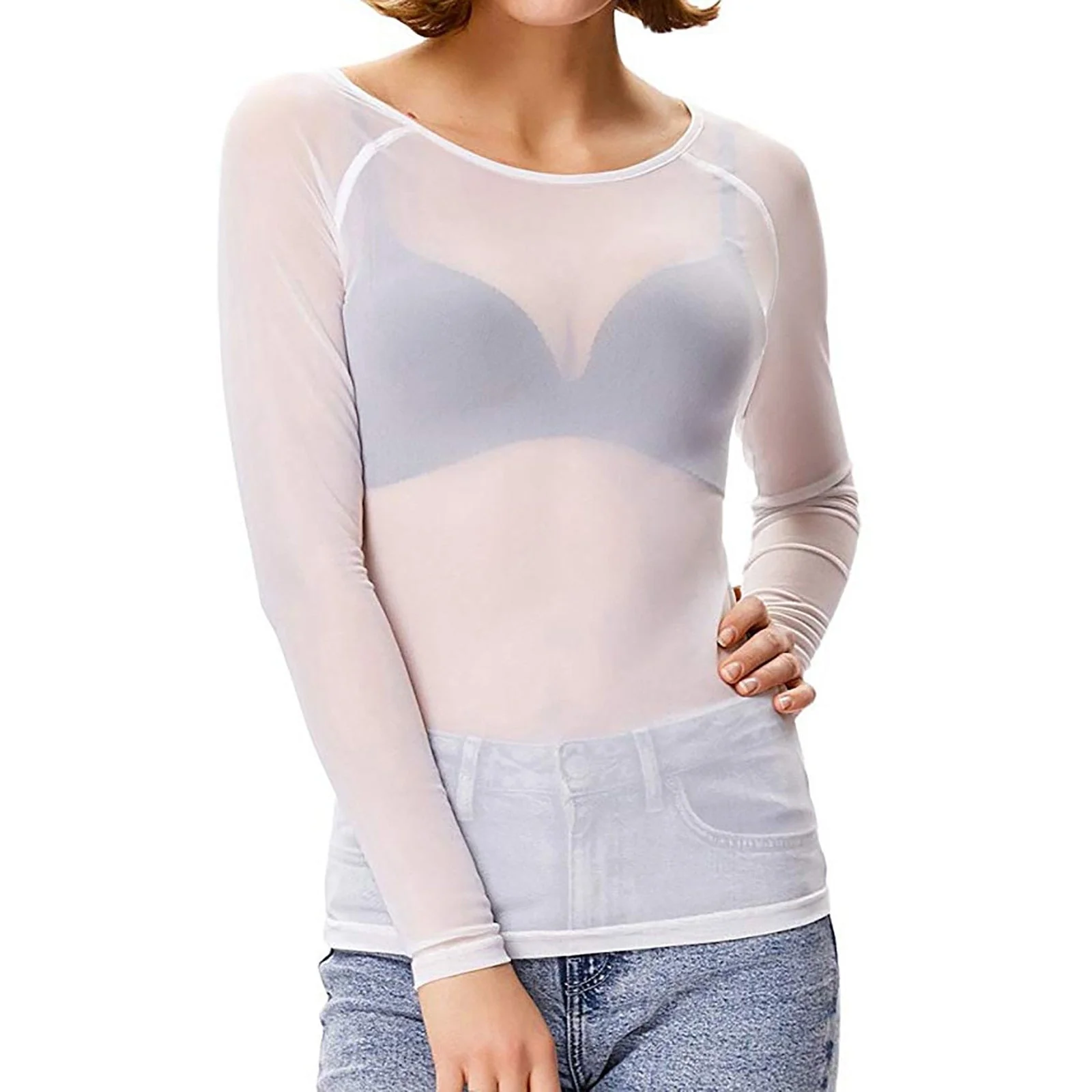 Selena® | Haut en maille transparent à Manches longues for women - Image 4