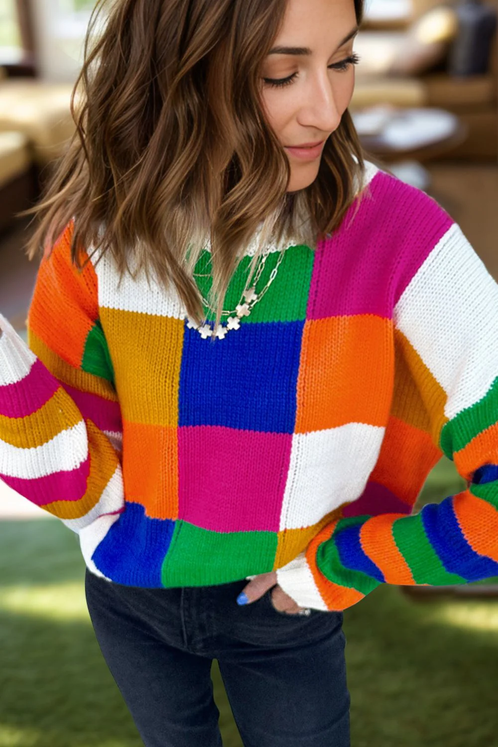 Selma | Long sleeve sweater with a color block design