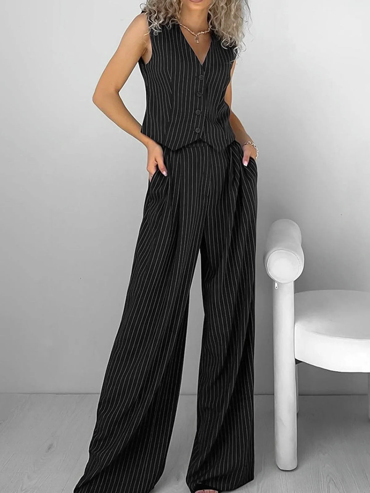 Serena® | Casual Striped Suit Pants Set - Image 4