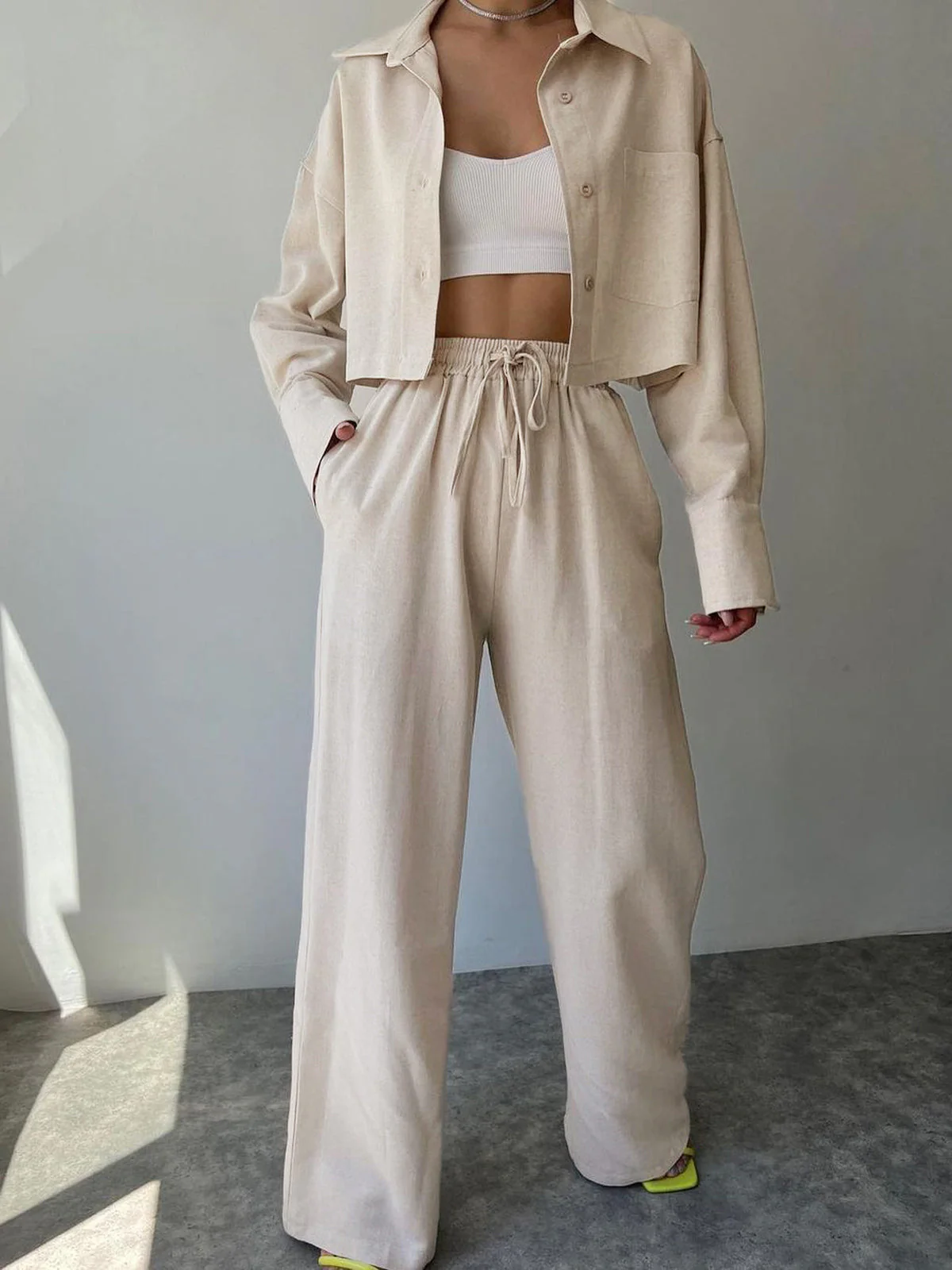 Sibel® | Elegant Trousers Set With Collar And Drawstring