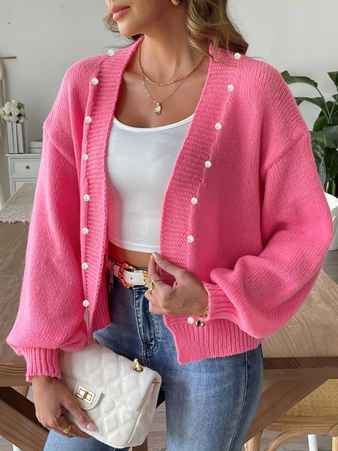 Sibylle | Beaded cardigan with long sleeves and an open front
