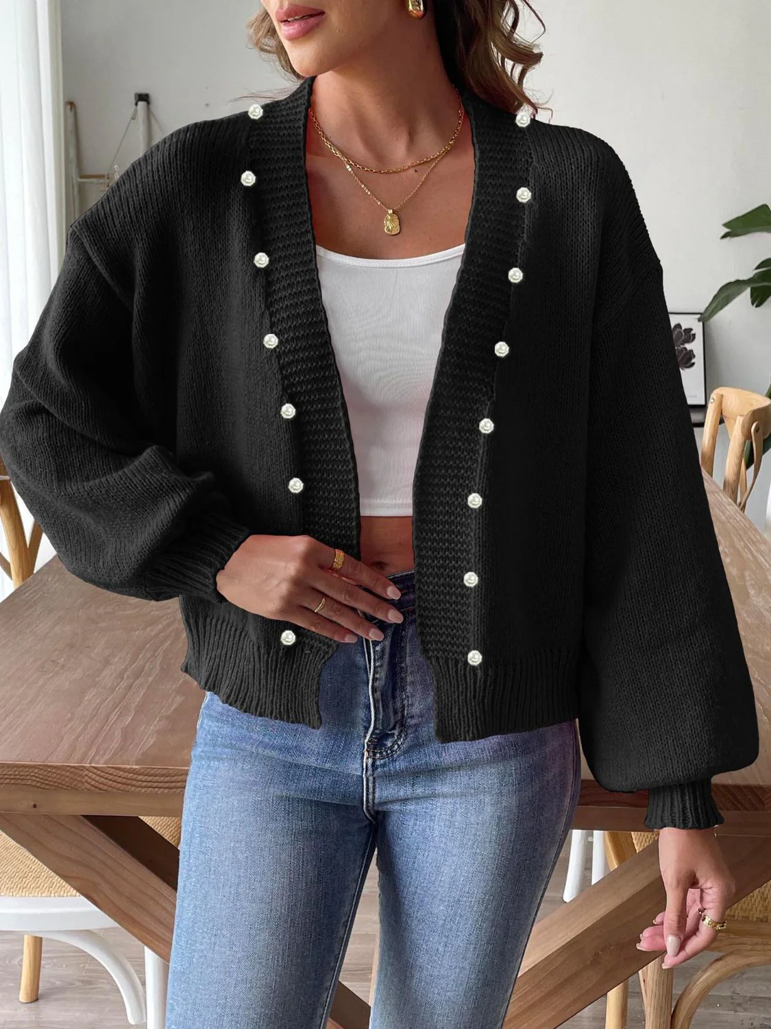 Sibylle | Beaded cardigan with long sleeves and an open front - Image 12