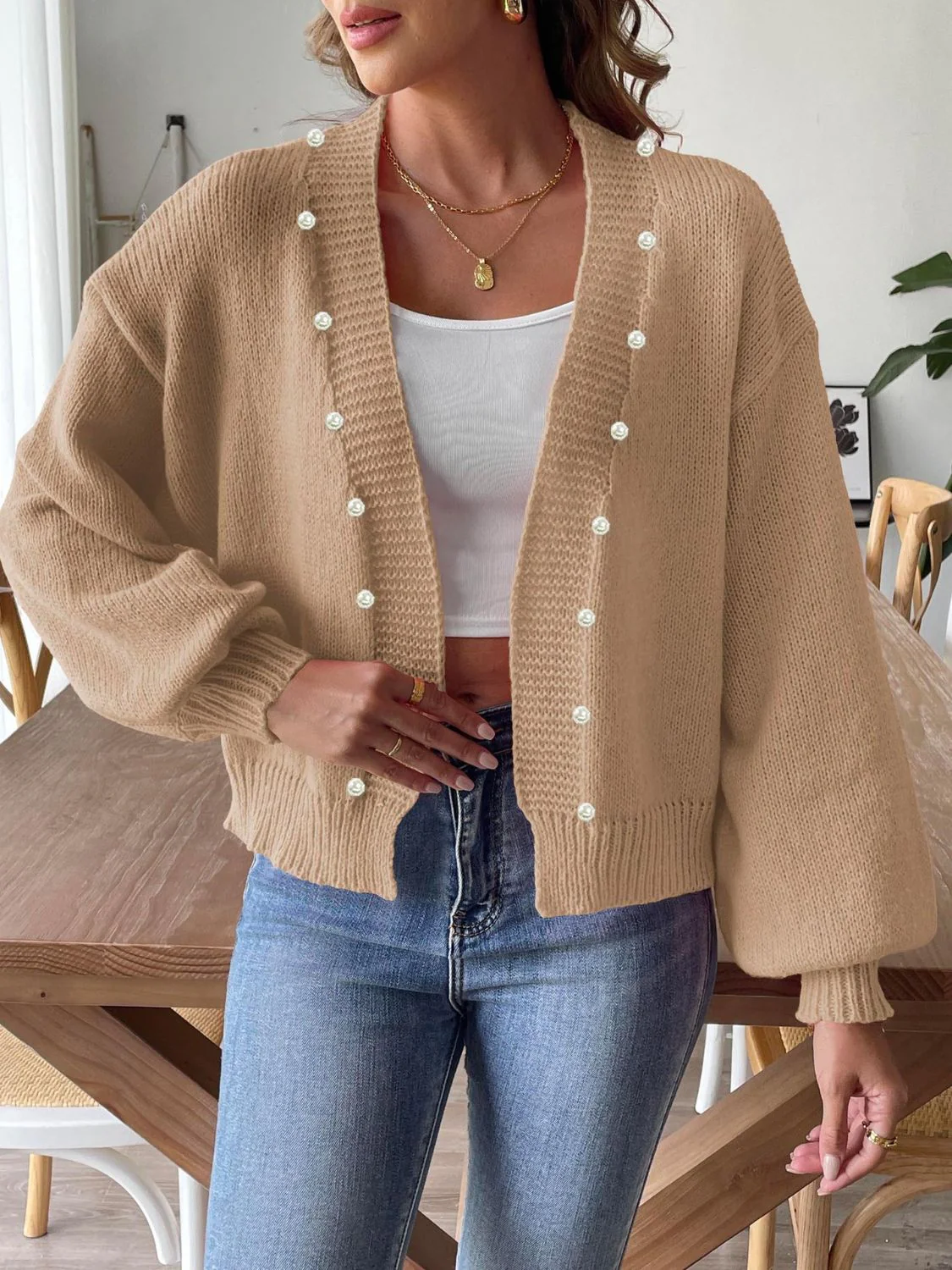 Sibylle | Beaded cardigan with long sleeves and an open front - Image 14