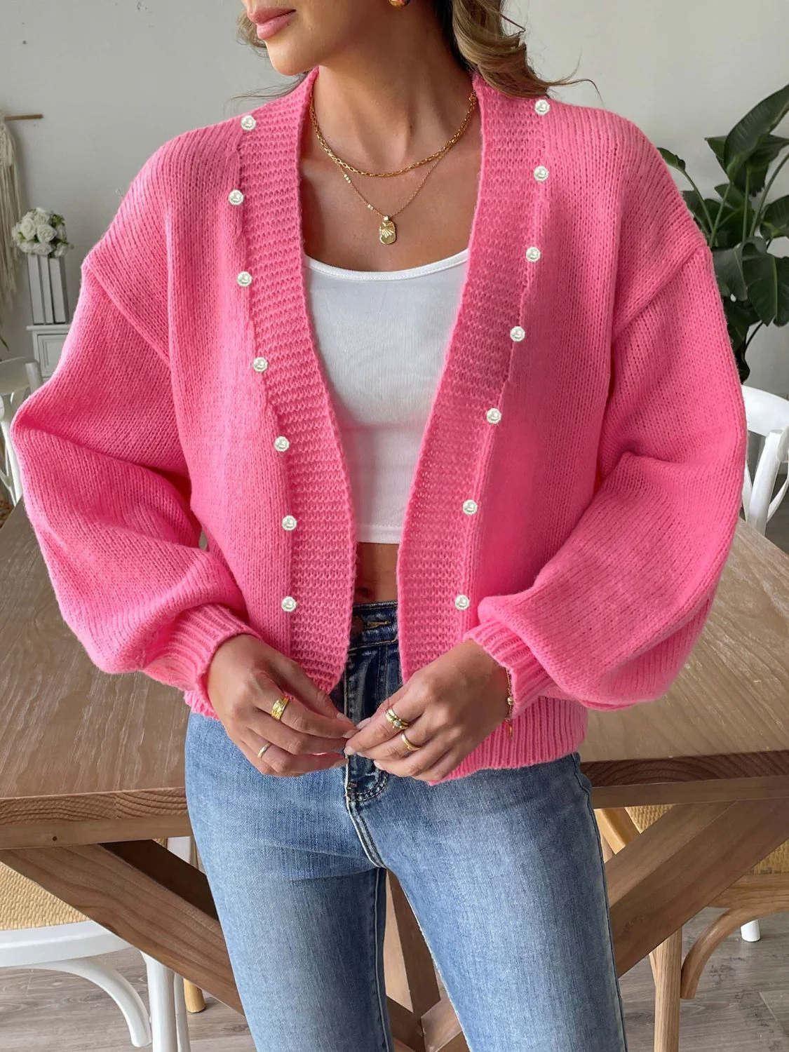 Sibylle | Beaded cardigan with long sleeves and an open front - Image 4