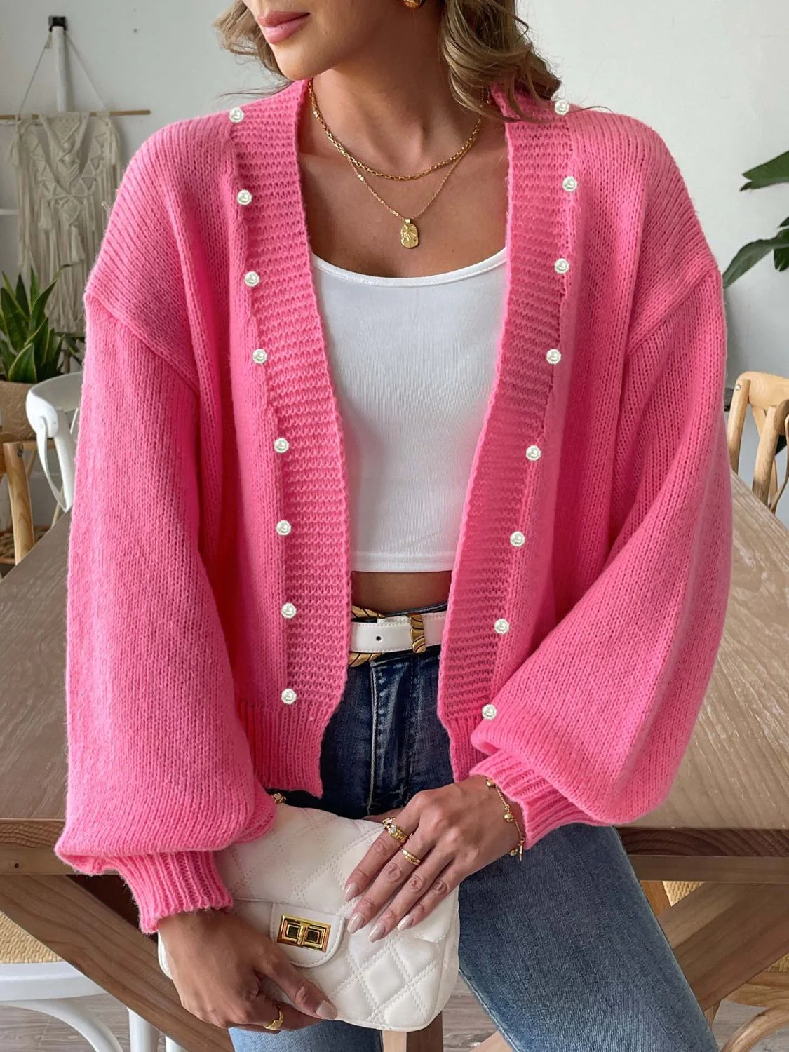 Sibylle | Beaded cardigan with long sleeves and an open front - Image 5