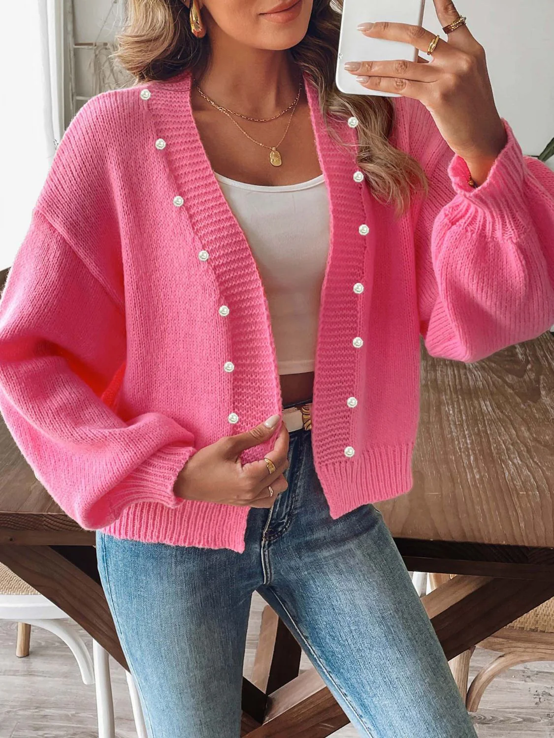 Sibylle | Beaded cardigan with long sleeves and an open front - Image 6