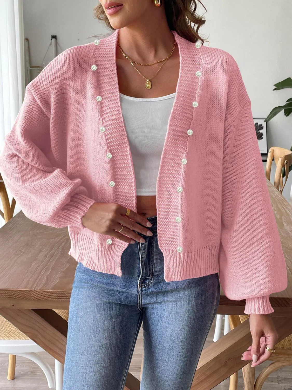 Sibylle | Beaded cardigan with long sleeves and an open front - Image 8