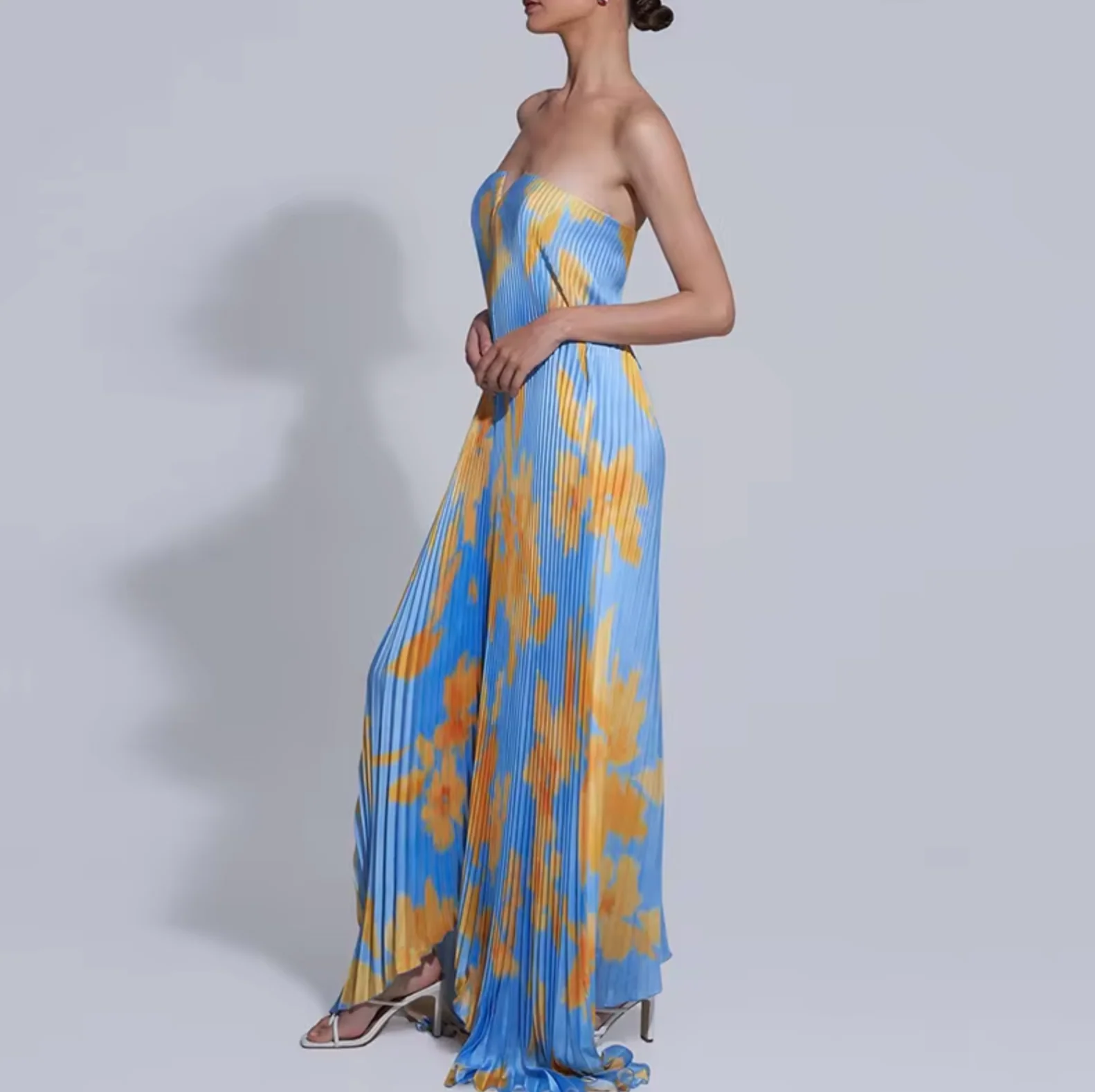 Silvana® | Floral Strapless Pleated Long Dress - Image 2