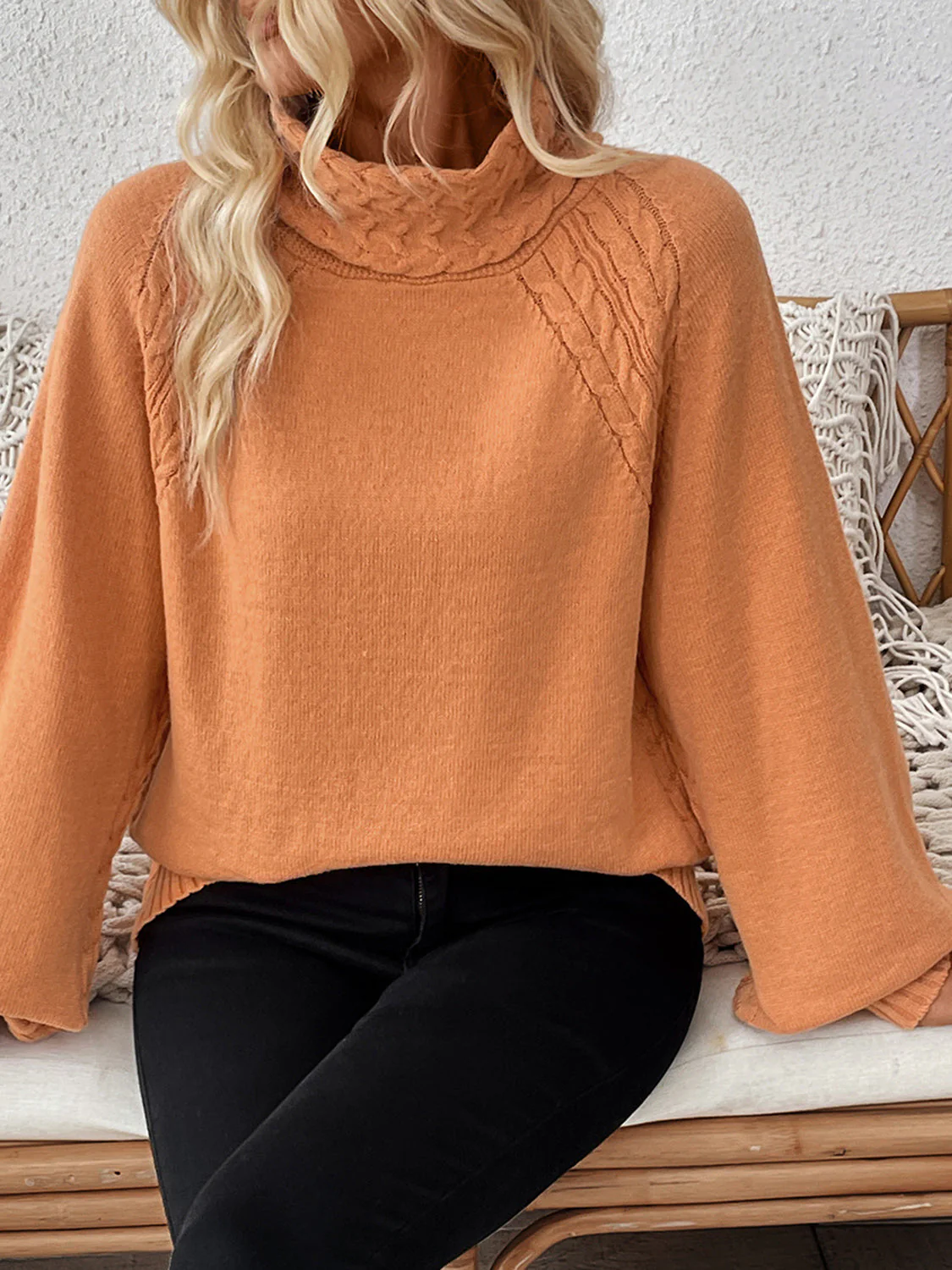 Silvia | Cable knit turtleneck sweater with long sleeves - Image 5