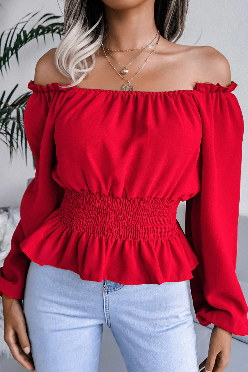 Silvia® | Elegant Off-The-Shoulder Long-Sleeved Blouse With Ruffle Hem - Image 3