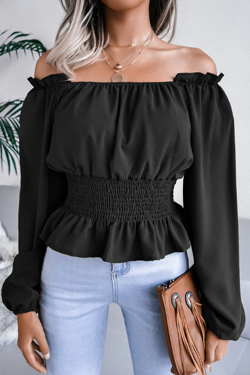 Silvia® | Elegant Off-The-Shoulder Long-Sleeved Blouse With Ruffle Hem - Image 4