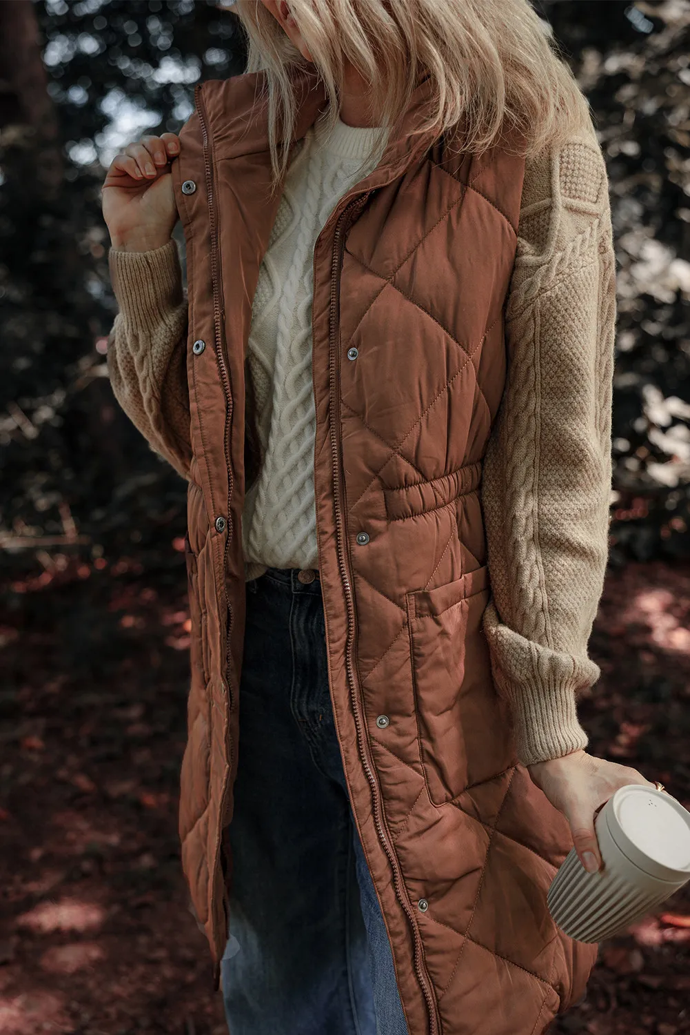 Silvia | Vest coat with zipper and buttons and pockets - Image 3