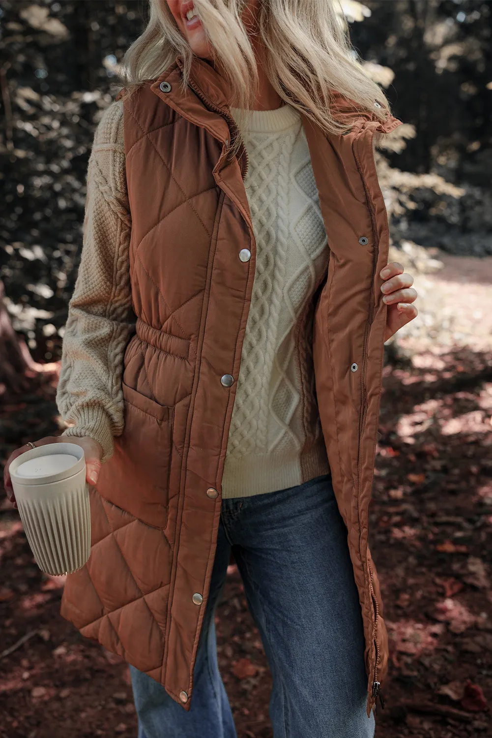 Silvia | Vest coat with zipper and buttons and pockets - Image 4