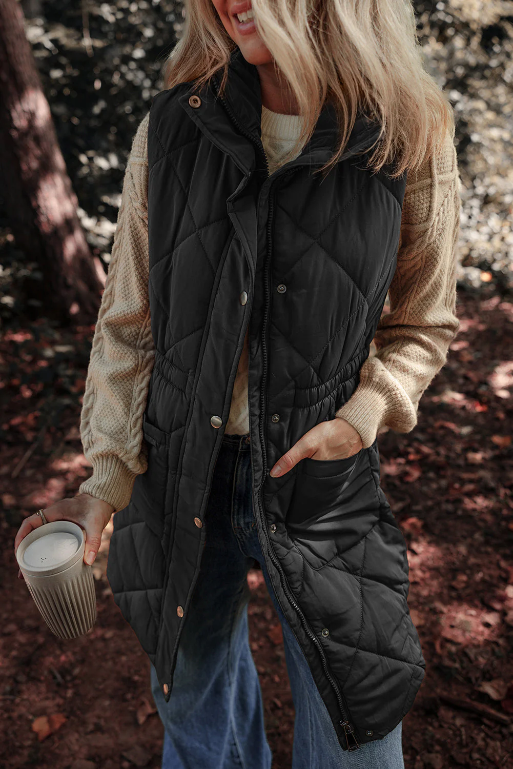 Silvia | Vest coat with zipper and buttons and pockets - Image 8