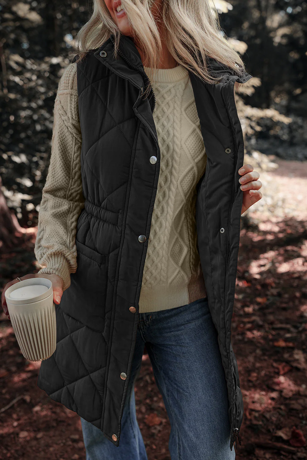 Silvia | Vest coat with zipper and buttons and pockets - Image 9