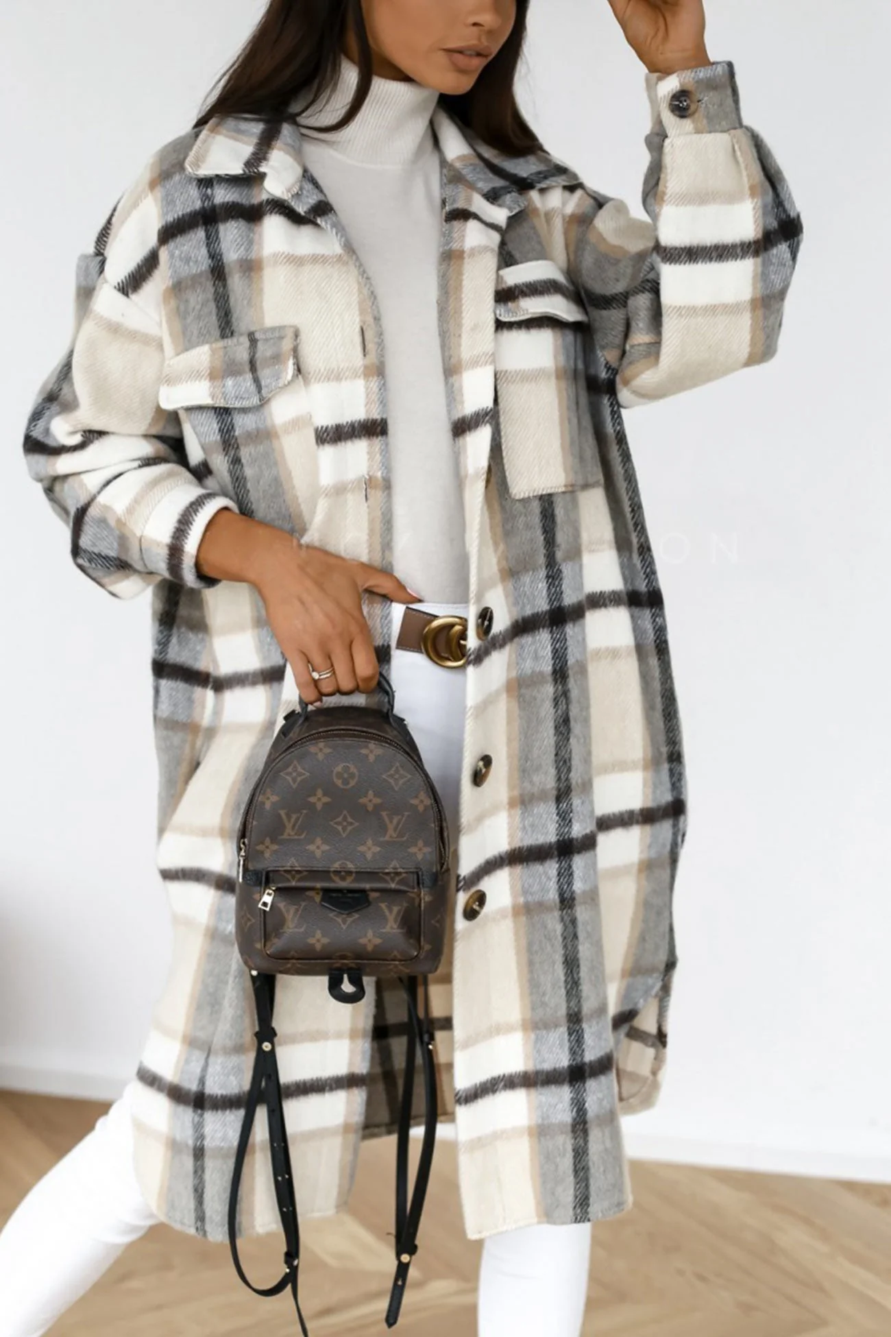 Simona | Checked single-breasted shirt jacket - Image 8