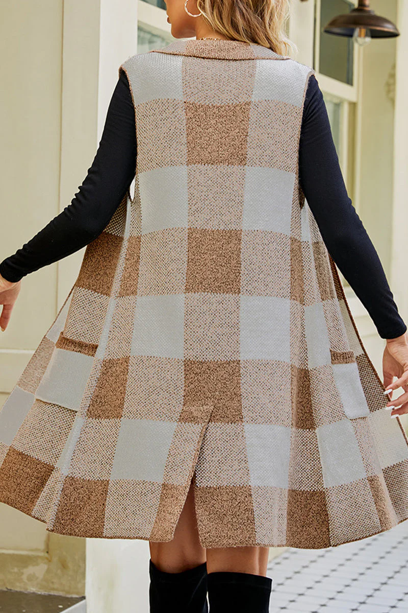 Simona | Elegant tops with checked patchwork pocket turn-down collar - Image 10