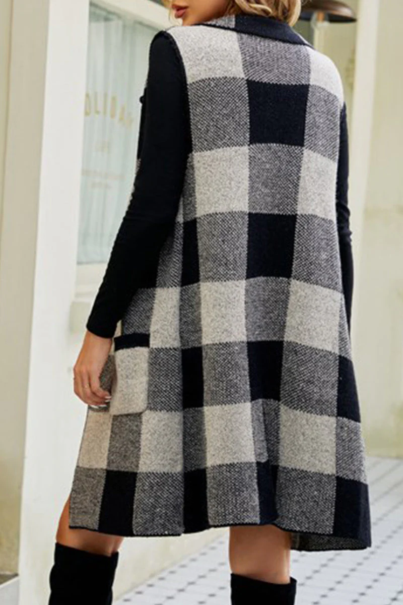 Simona | Elegant tops with checked patchwork pocket turn-down collar - Image 4