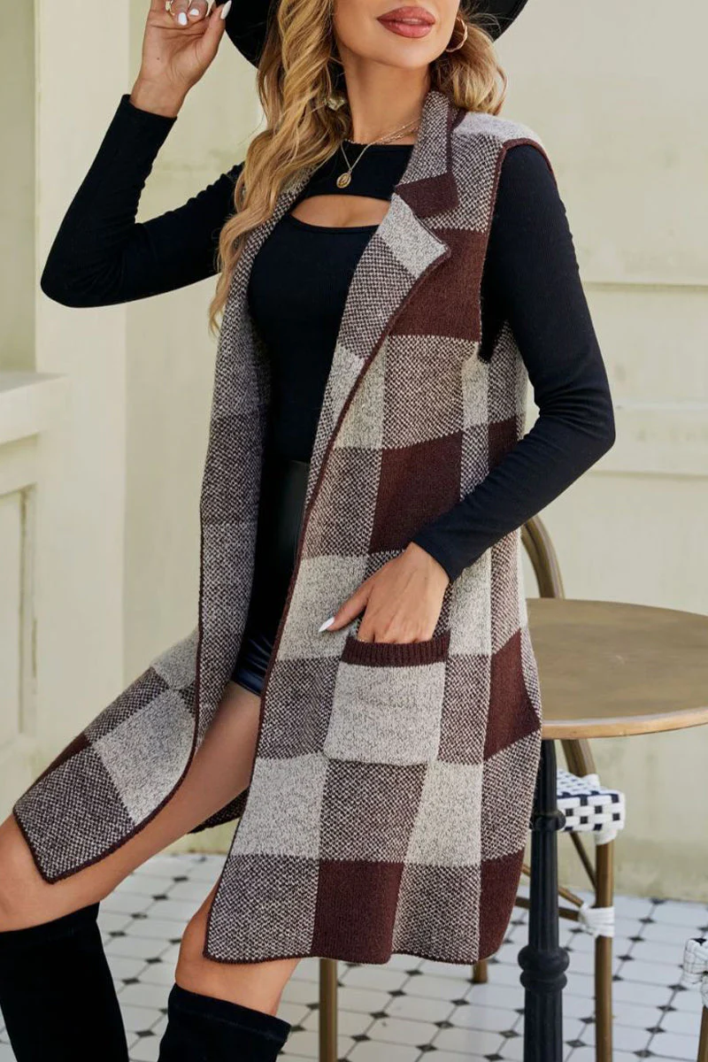 Simona | Elegant tops with checked patchwork pocket turn-down collar - Image 6