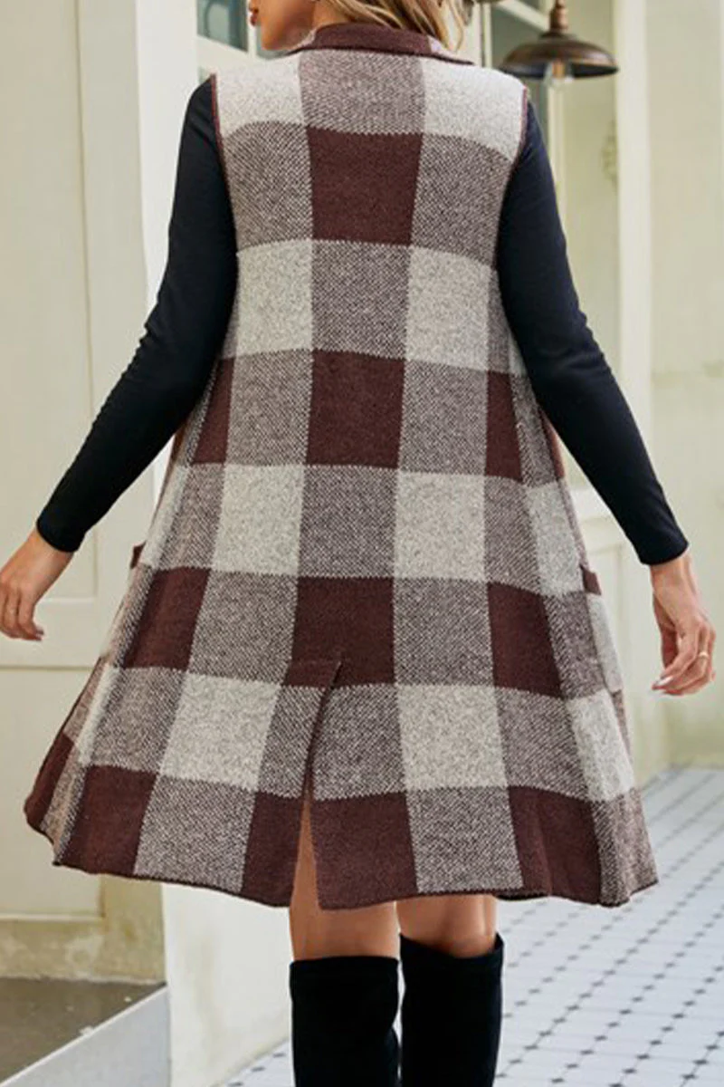 Simona | Elegant tops with checked patchwork pocket turn-down collar - Image 7