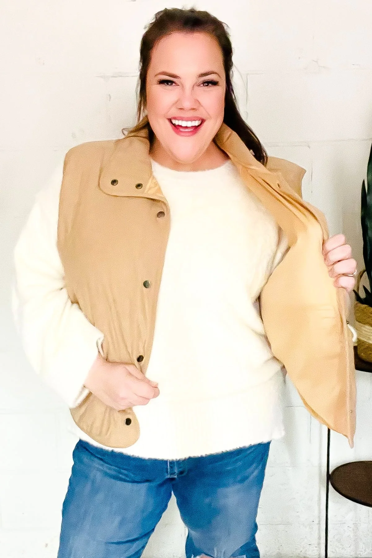 Simona | Fall Vibes Taupe Quilted Corduroy Snap Vest - Image 3