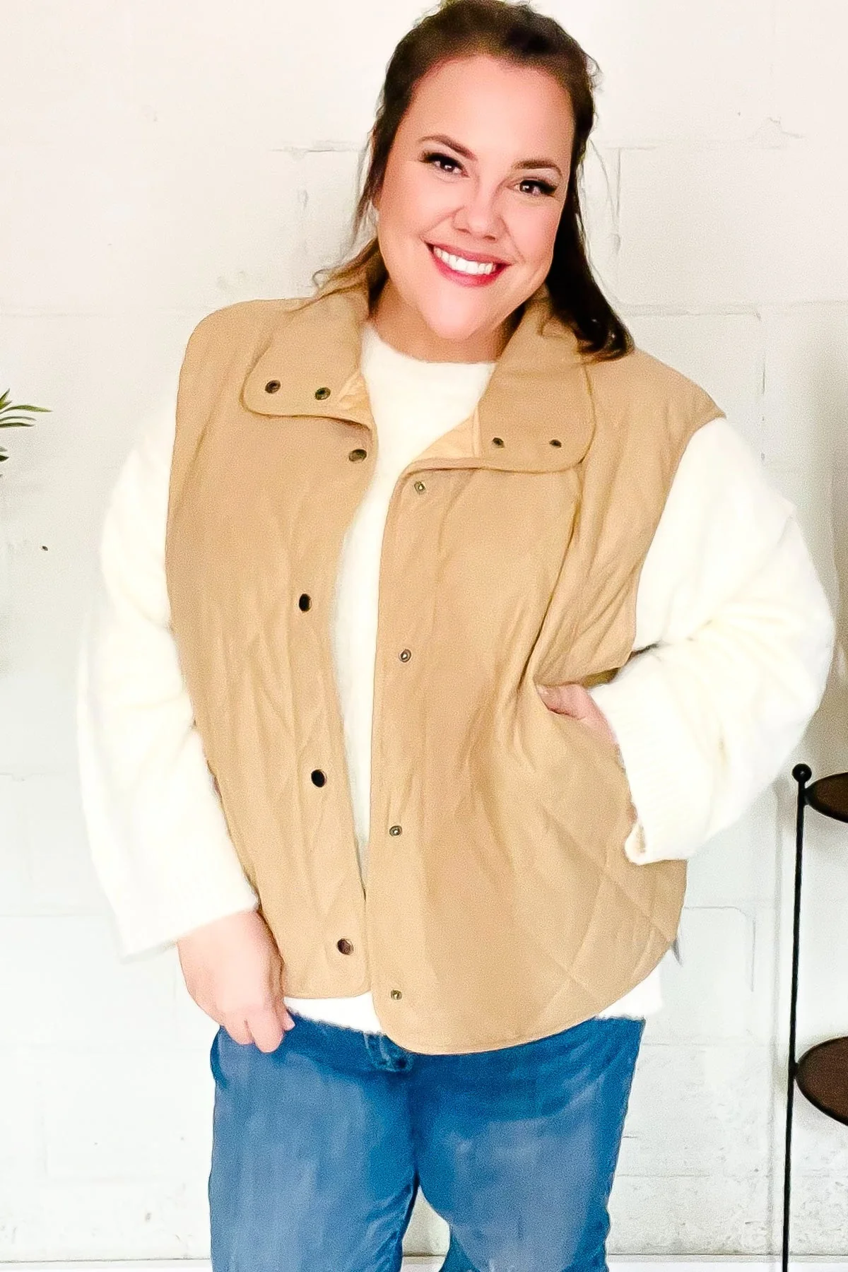 Simona | Fall Vibes Taupe Quilted Corduroy Snap Vest - Image 6