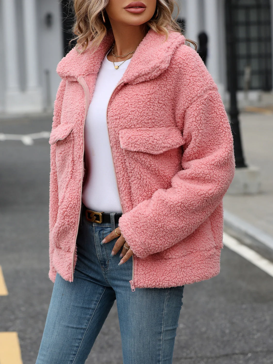 Simona | Long-sleeved plush zip-up jacket - Image 4
