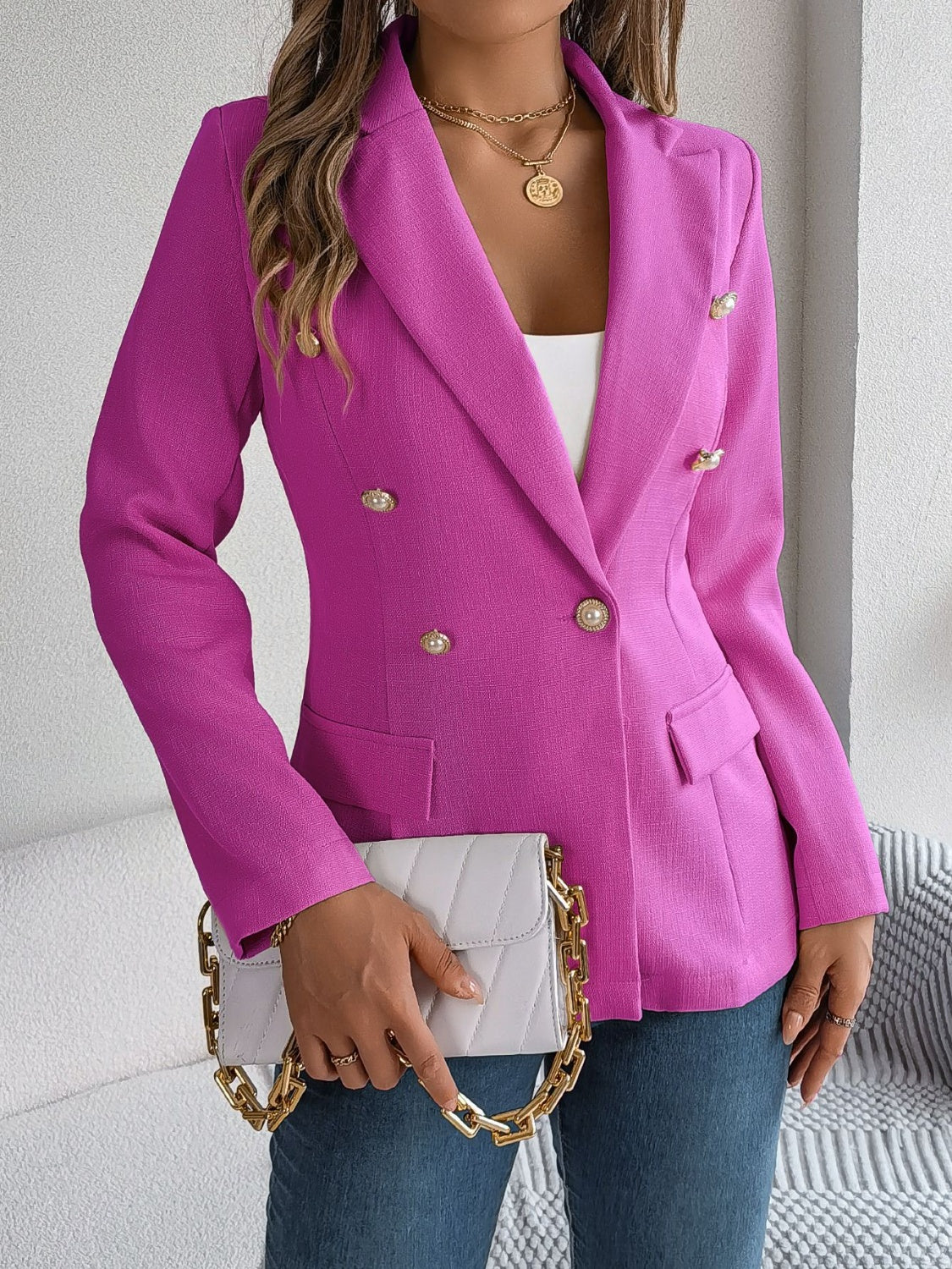 Simone | Long-sleeved blazer with decorative lapel collar and pocket flap - Image 11